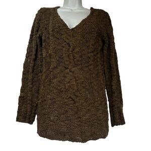 La Vie en Rose Brown Cable Knit Wool Sweater Made in Italy Size M